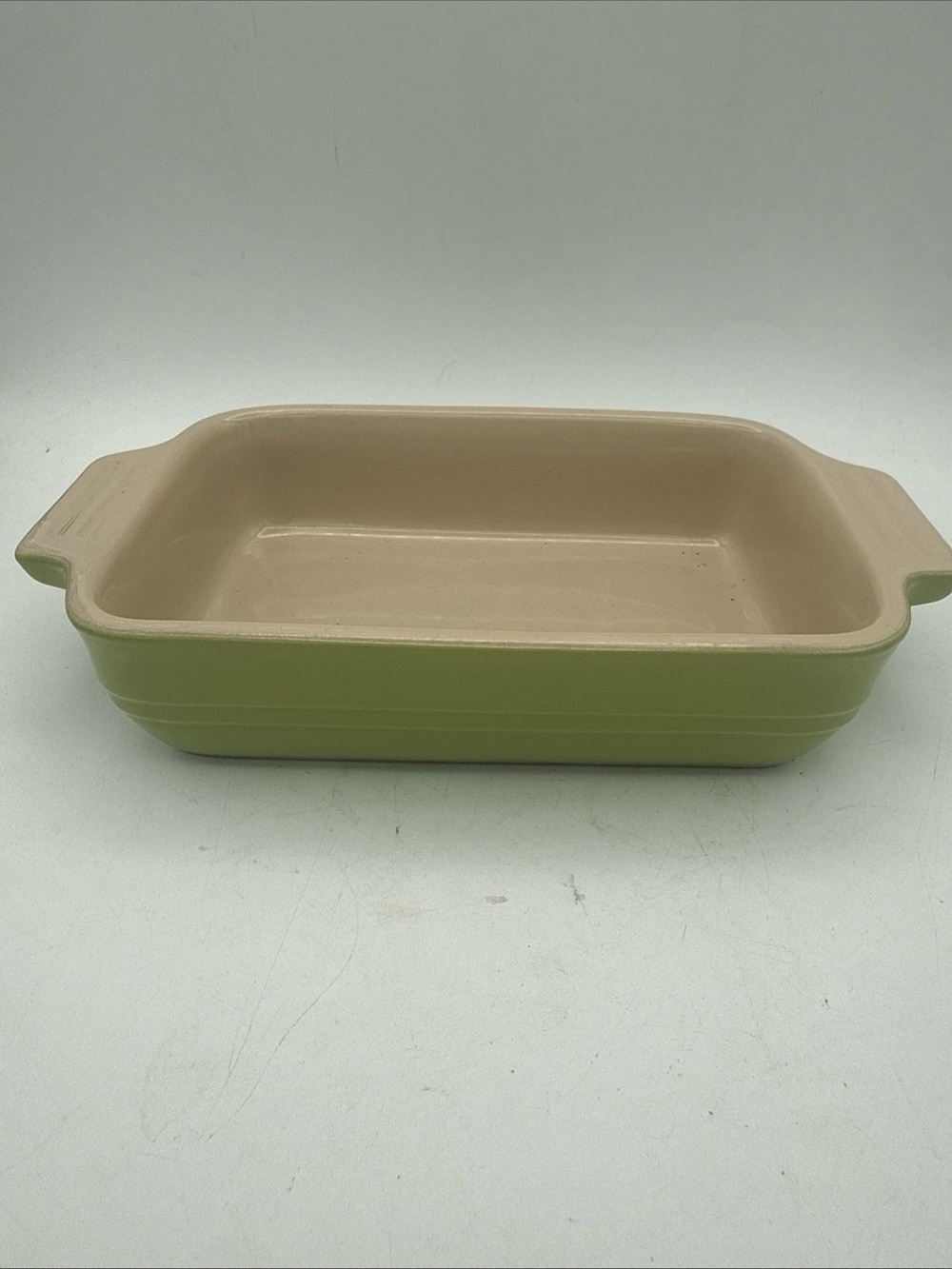 Le Creuset Kiwi Green Rectangle Small Baking Dish 16-41 Baker Stoneware 7 x 5”